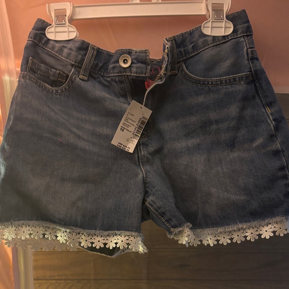 Place Blue Jean Shorts with Floral Lace